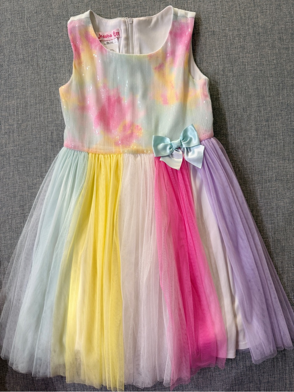 Jessica Girls Pastel Rainbow Tulle Dress - Pink, Yellow, Blue, Purple, White